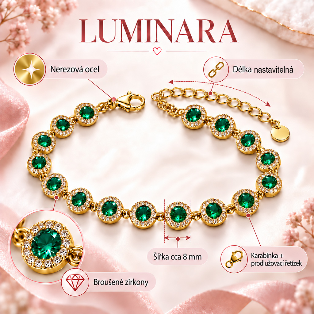 Dámský náramek Luminara Gold Verde infografika
